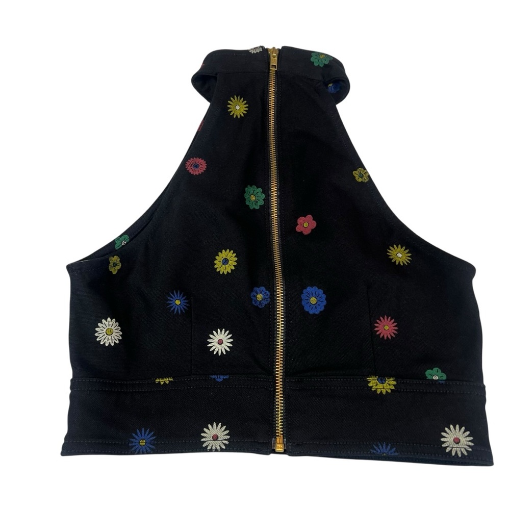 MOTHER Never Falter Halter Top Fresh as a Daisy Black Denim - Picture 7 of 12